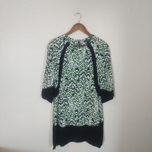 French Connection Green Black White Shift Dress Size 6 Retro 70s Style